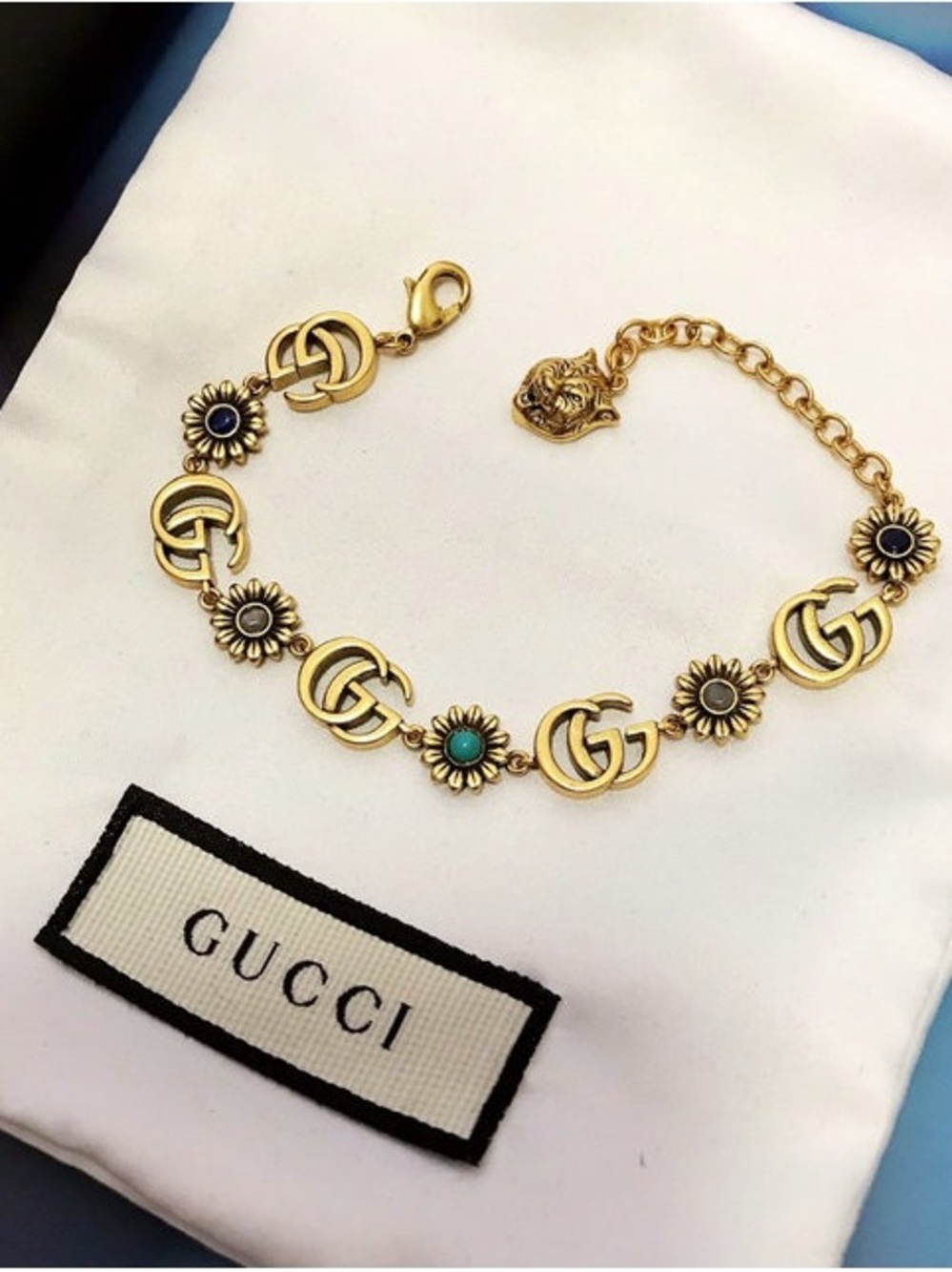 Fashion Jewelry Gold-Tone Floral Bracelet with Turquoise Accent - Picture 4 of 9